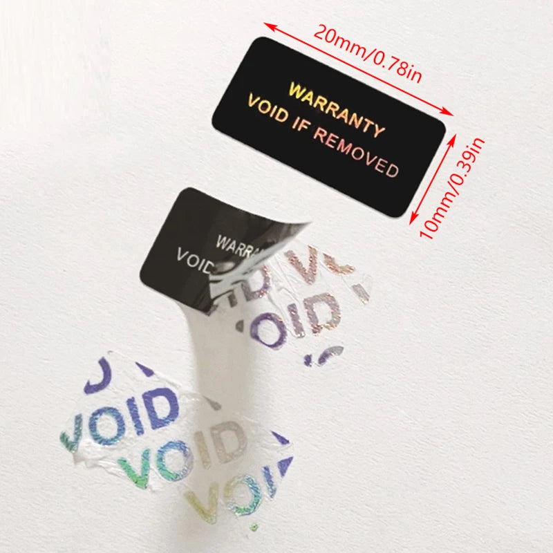 100Pcs Bar code warranty void stickers Dumb silver PET security labels with serial number waterproof tamper proof seal label