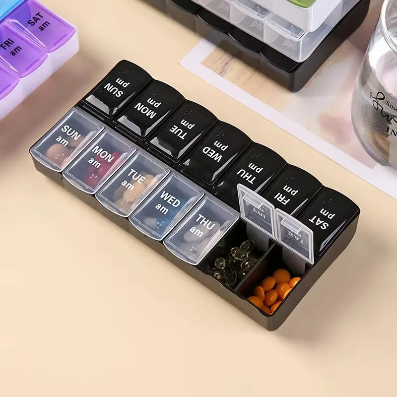Double row packaging 14 day portable convenient medicine box 7 days a week large capacity drug storage box