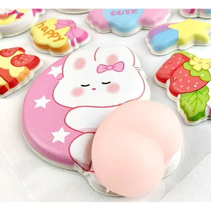 2PCS Cartoon Sticker 3D Puffy Squishy Stress Relief Rabbit Capybara Bear for Phone Case Laptop Decoration Journal DIY Collage Ch