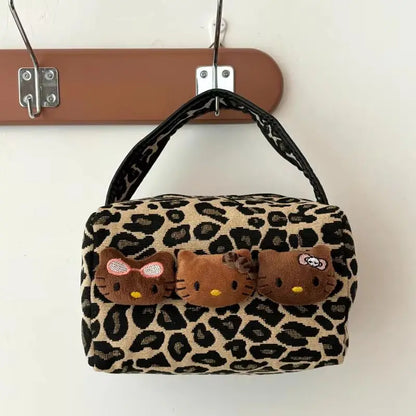 High Beauty Hello Kitty Plush Black Handbag Makeup Bag Womens Large Capacity Travel Handbag Skincare Cosmetics Portable Commuter