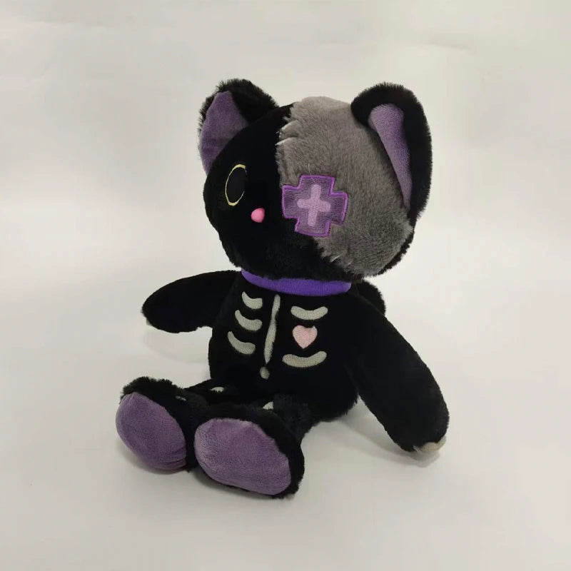 35cm Kawaii Black Serie Skeleton Cat Soft Plush Toy Creative Stuffed Animal Fluffly Gothic Skull Kitten for Kids Halloween Gifts
