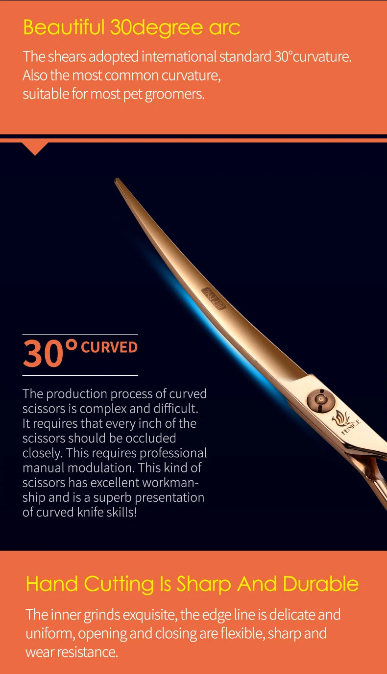 Fenice Professional 6.25/6.75 Inch Pet Curved Grooming Scissors serrated blade with saw Pet Scissors Shears for Dogs Cats JP440C