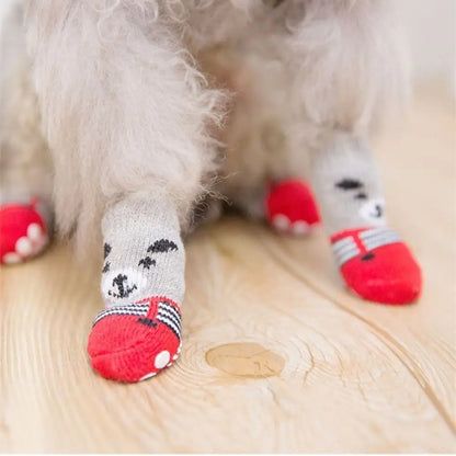 4Pcs Pet Cat Dog Floor Anti-slip Socks Autumn Winter Warm Soft Wool Socks Pet Kitten Puppy Anti-freeze Feet Paw Protector Socks