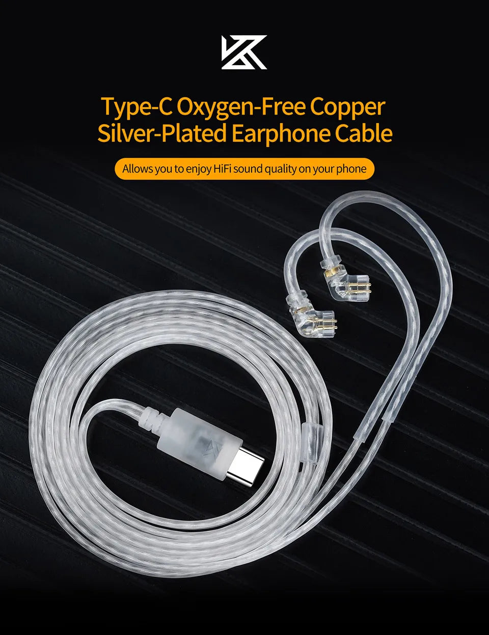KZ Earphones Cable OFC Silver Plated Upgrade Cable Wire Type-c 2PIN Cables Microphone Optional