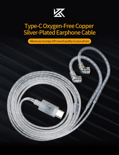 KZ Earphones Cable OFC Silver Plated Upgrade Cable Wire Type-c 2PIN Cables Microphone Optional