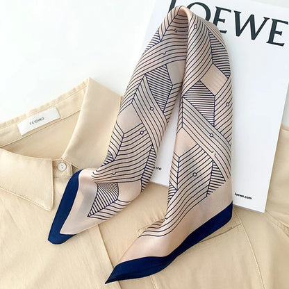 68cm Striped Geometric Pattern Silk Scarf for Women Imitation Silk Fresh and Versatile Headwear Clothing Square Scarf