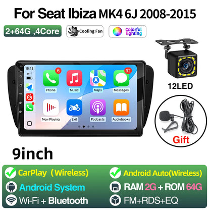 Android Car Radio for Seat Ibiza MK4 6J 2008-2015 Multimedia Player CarPlay Android Auto GPS Bluetooth WIFI Car Head Unit 9inch