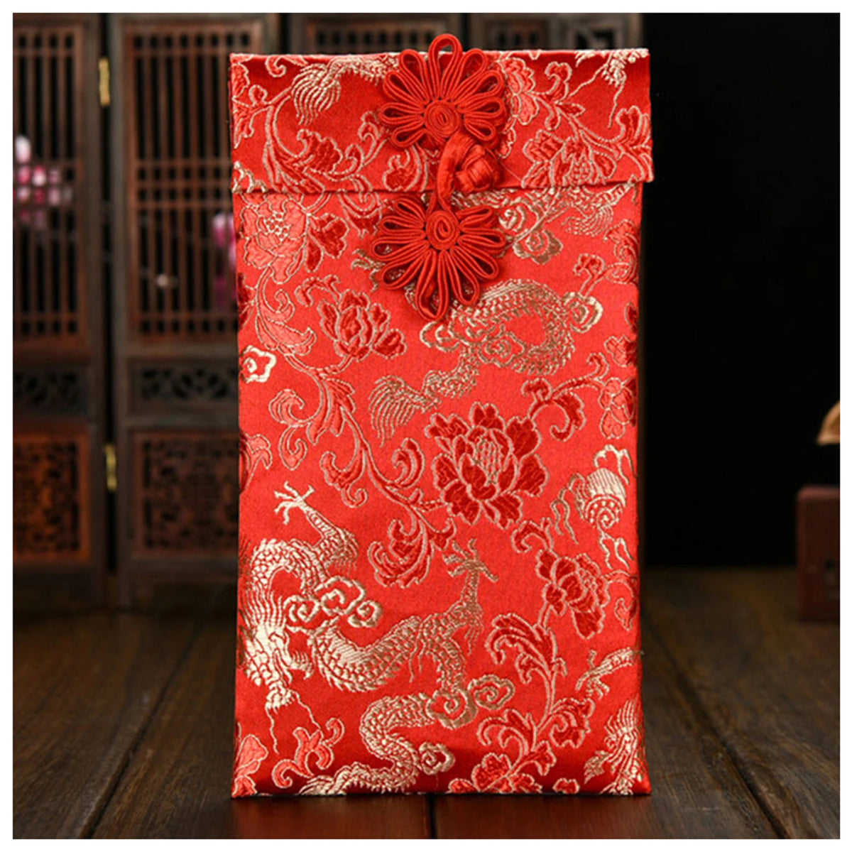Chinese Style Brocade Red Envelope Bag Spring Festival Luck Red Packets Bag for Chinese Wedding Birthday Invitation Card Bag
