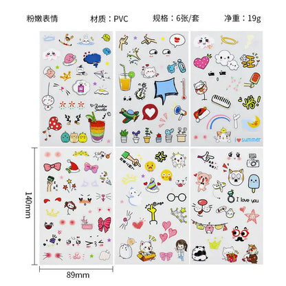 6Pieces/Set Transparent Pvc Waterproof Cartoon Sticker DIY Hand Account Decorative Stickers Kawaii Phone Cup Stickers
