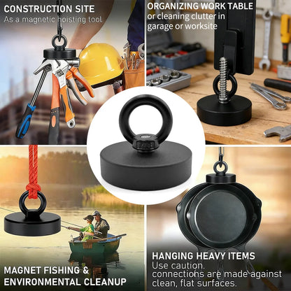 D16~D42mm Heavy Duty Neodymium Fishing Hook N52 Super Strong Rare Earth Magnet with Countersunk Hole Eyebolt Salvage