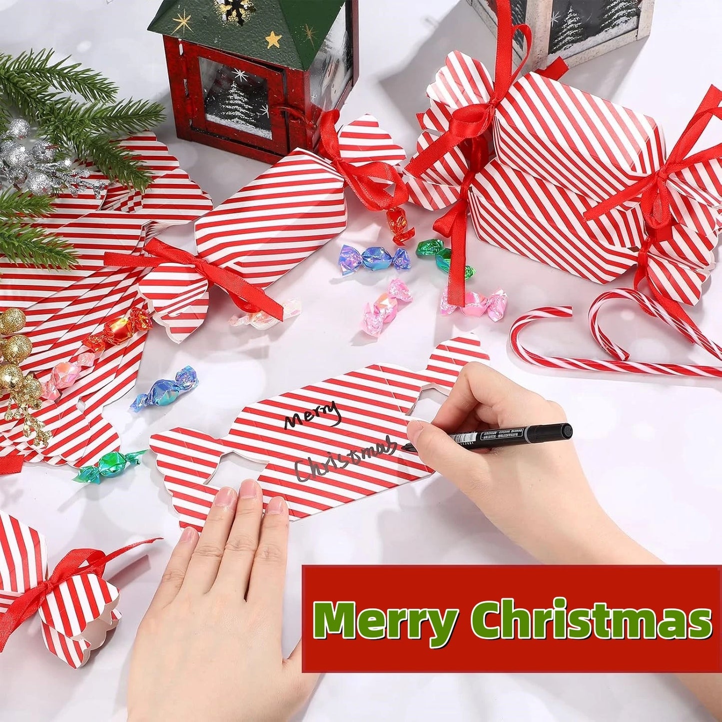 Candy Box For Christmas With Ribbons DIY Sweets Chocolate Biscuit Cookies Decoration Party Gift Xmas Wedding Paper Package Boxes