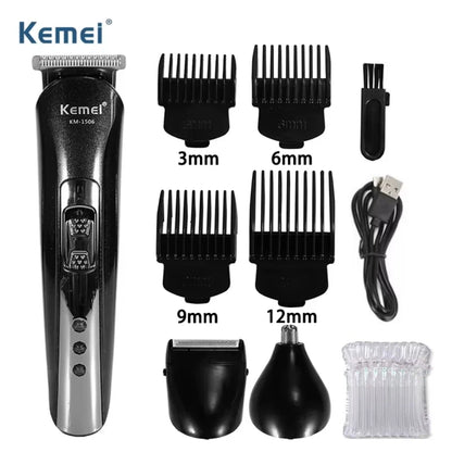 Kemei KM-1506 3 in 1 Electric Hair Clipper USB Charging Shaver Rechargeable Nose Hair Trimmer Professional Shaving Machine