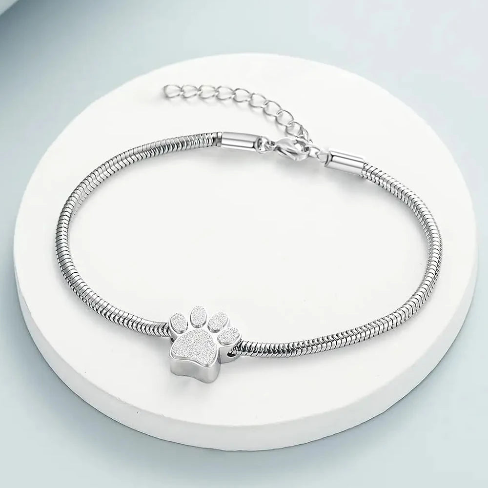 Cremation Jewelry Stainless Steel Adjustable Bangle Memorial Paw Print  Bracelets Ash Holder for Pet Keepsake Jewelry