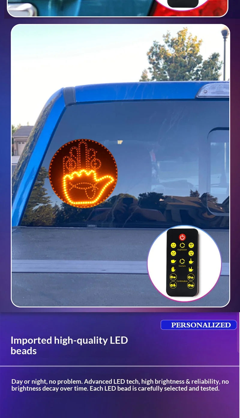 LED Hand Gesture Sign Middle Finger Sign Warning Brake Light Creative Fun Three Models Gesture Lamp Car Interior Rear Windshield