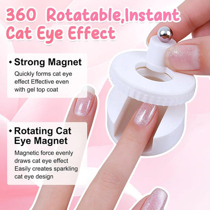 Rotating Cat Eye Nail Magnet Wide Light Glass Bead Effect Multifunctional Strong Automatic Nail Art Magnetic for Gel Nail Polish