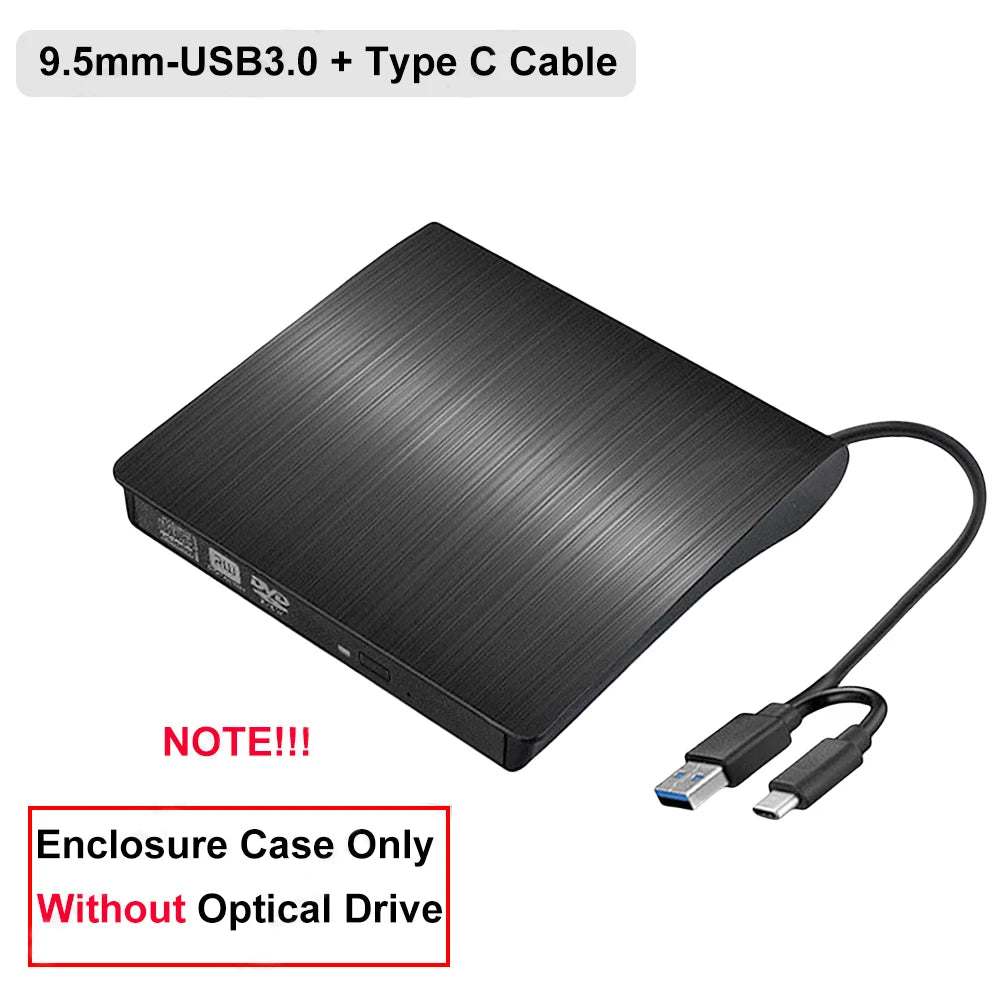 Drive Enclosure 12.7/9.5mm USB 3.0 Type C SATA External DVD CD-ROM RW Player Optical Drives Enclosure Case for Laptop PC Desktop