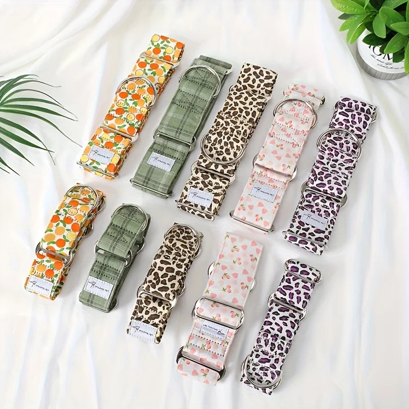 Martinagle Wide Adjustable Dog Collar, Soft Patterned Anti-Pull Collar for Medium-Sized Dogs, Suitable for Italian Greyhounds, Whippets, and Visual Hunting Dogs