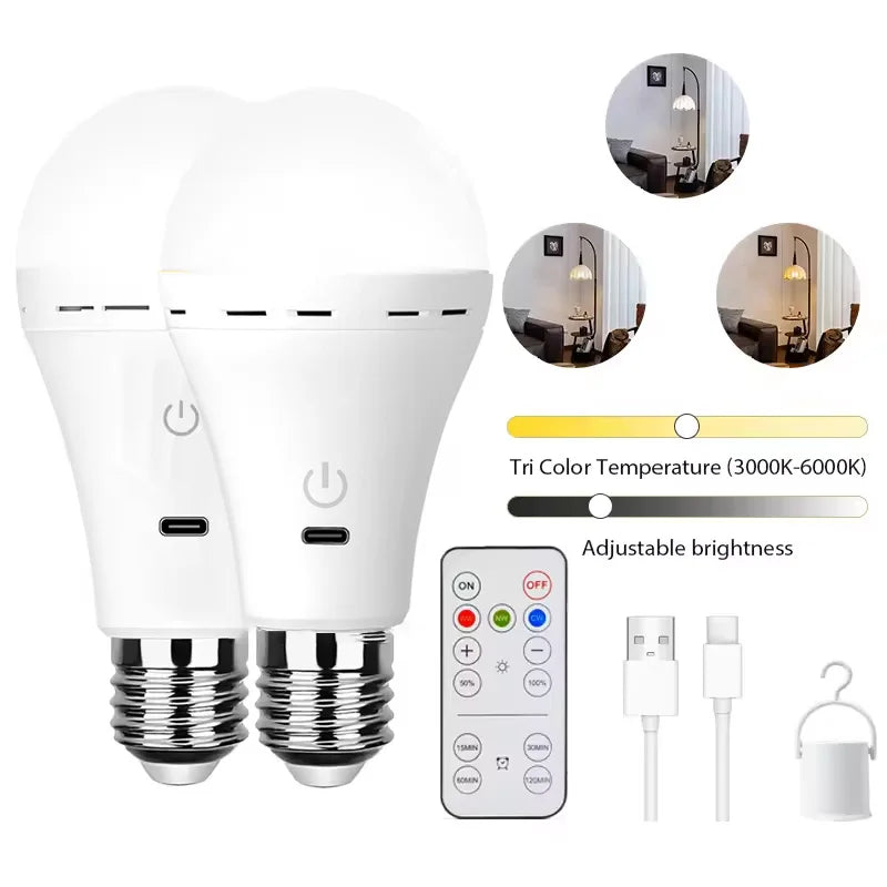 Rechargeable Light Bulb RGB color USB Led Bulb  Smart Bulb Dimmable E27 Bulbs with Timing Cordless Battery Operated Light Bulb