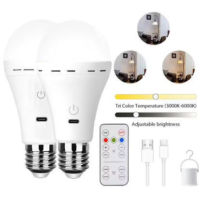 Rechargeable Light Bulb RGB color USB Led Bulb  Smart Bulb Dimmable E27 Bulbs with Timing Cordless Battery Operated Light Bulb