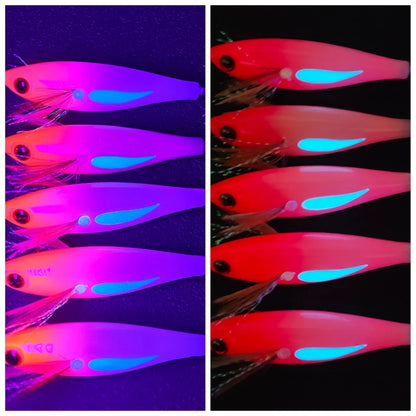 Horizontal Squid Lure Fishing, Luminous Squid Lure Tackle Bag, Wood Shrimp Bait, Artificial Baits for Squid, Octopus, and Cuttle