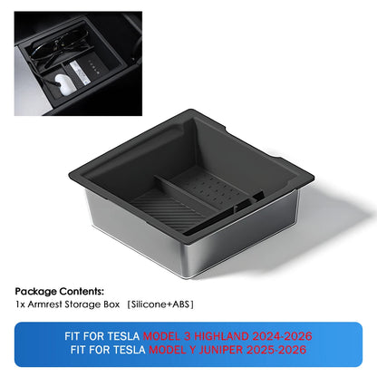 Heenvn For Tesla Model Y Juniper & Model 3 Highland 2025-2026 ABS Center Console Organizer Tray Armrest Storage Box Accessories