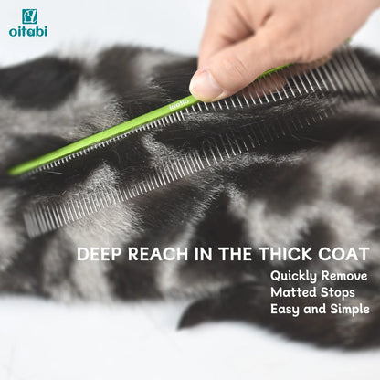 Oitabi Pet Comb Stainless Steel Long Teeth Comb for Dogs & Cats Pet Hair Comb for Home Grooming Kit Removes Knots Mats & Tangles