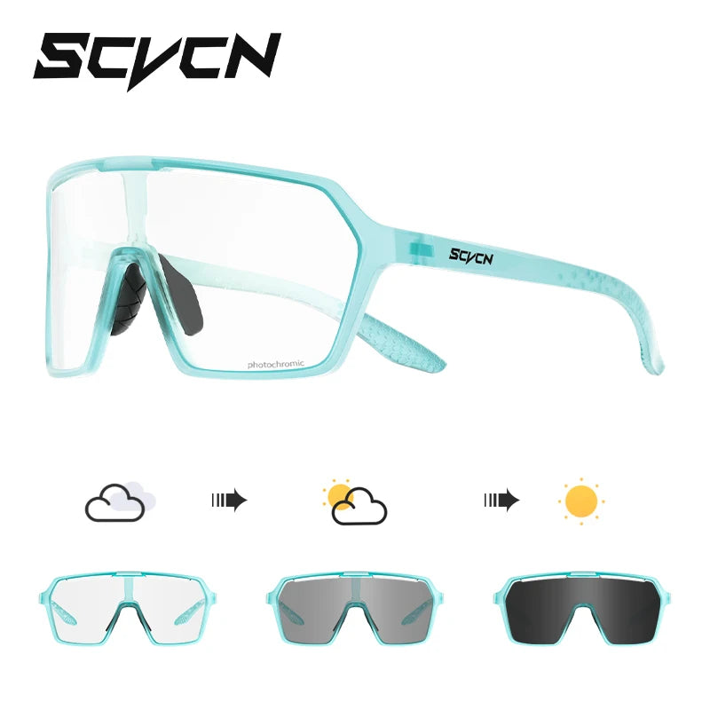 SCVCN Photochromic Cycling Sunglasses Outdoor Cycling Road Mountain Bike Glasses Men and Women Casual Hiking Windproof Glasses