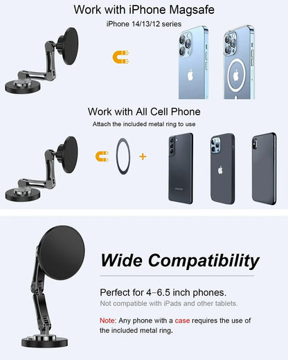 Foldable Universal Car Magnetic Holder Dashborad Alloy Magnetic Car Mount Smartphone Mobile Bracket For iPhone15 Samsung Xiaomi