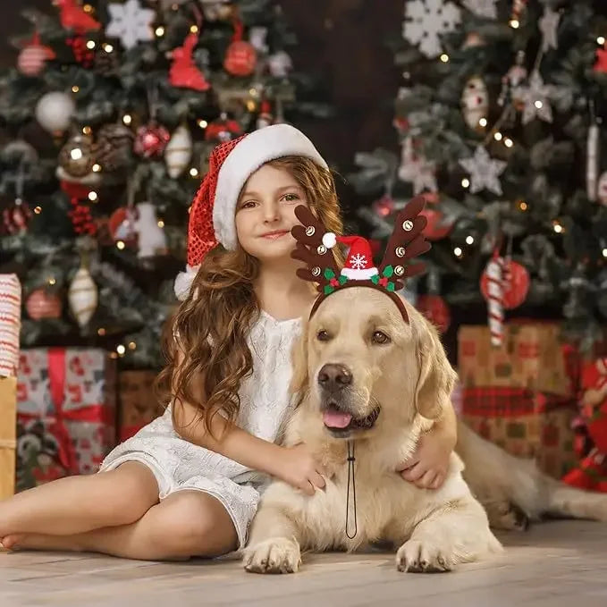 Christmas Decoration Pet Headwear Party Dress Up Antlers Hair Hoops Pet Supplies Christmas Hat Headbands Dog Elk Hair Hoops