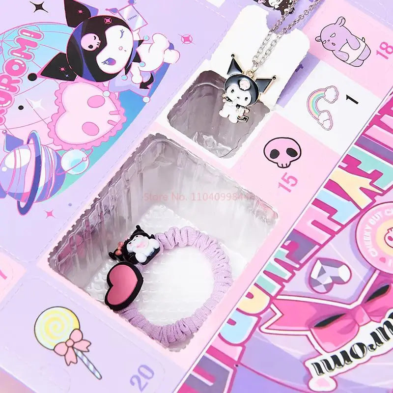 Cute Kuromi Cinnamoroll Melody Christmas Advent Calendar Kawaii Random Figure Ornament Anime Cartoon Keychain Kids Toy Gift