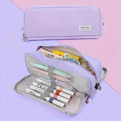 Pencil Case Large Space Storage 3 Compartment Pouch Double Side Opened Student Stationery Desk Organizer School Supplies