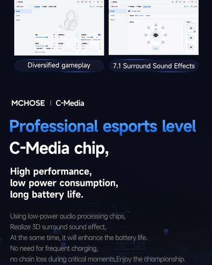 MCHOSE V9 pro E-Sports Headset with Microphone Tri-Mode Gaming USB Wireless 7.1 Channel Surround Sound Portable Audio Headphones