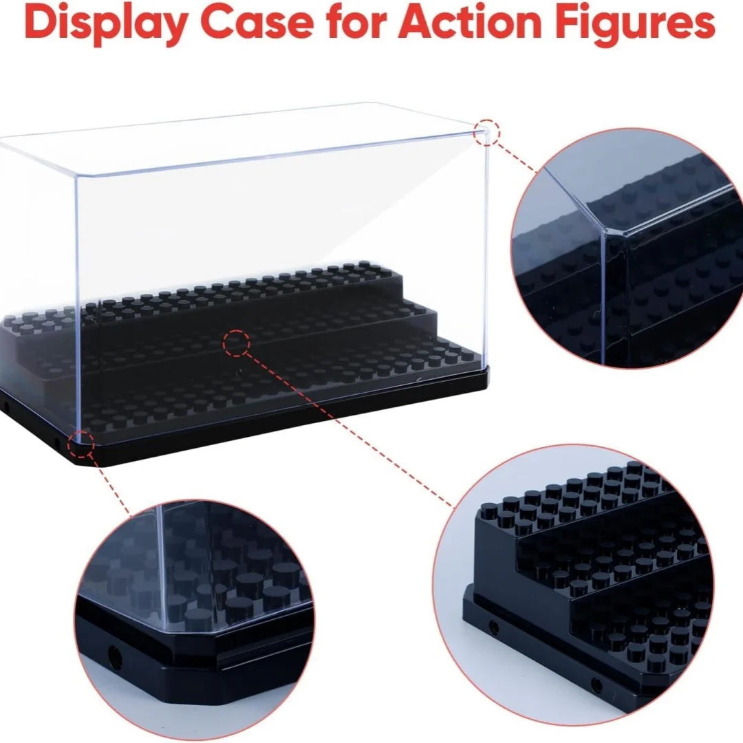 Display Case Clear Shelf Wide 3 Tier Box for Minifigures - Acrylic Protector for Small Pop Figures - Transparent Showcase Storag
