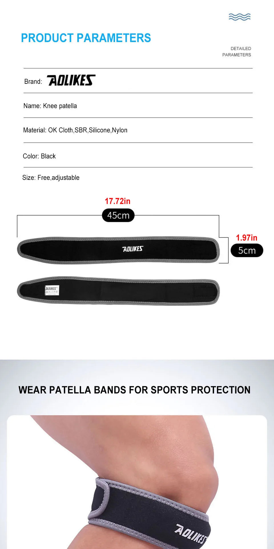AOLIKES 1PCS Knee Braces for Knee Pain,Patella Knee Support Strap,Adjustable Patellar Tendon Stabilizer Band for Basketball