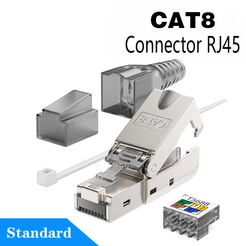 RJ45 Cat8 Cat7 Cat6A Connectors Metal Tool Free Easy Termination Plug 2000MHz 40G LAN Cable 22AWG - 24AWG Reusable Ethernet Plug