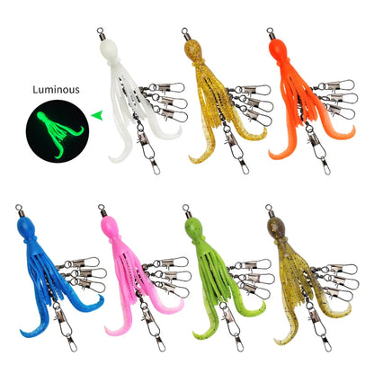 2pcs Silicone Octopus Bait Fishing Connector Pin Set Squid Jig Hook Swivels Bearing Rolling Swivel Solid Ring Tackle for Angling
