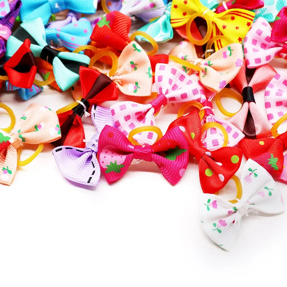 10PCS/30PCS Dog Bow with Rubber Band Dog Hair Accessories Handmade Movable Puppy Bows for Dogs Cats Cute Headband Accessories