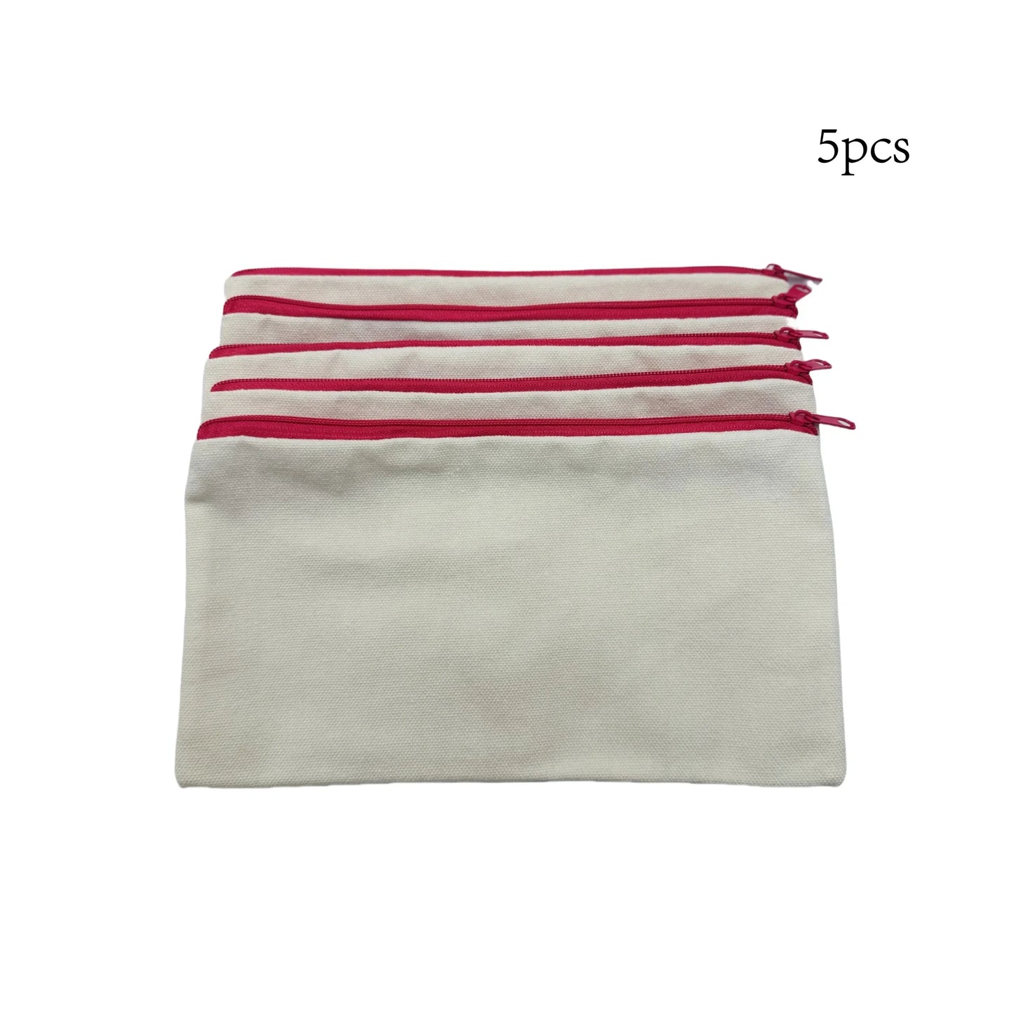 5pcs Blank Canvas Zipper Pouch Bulk, Makeup Bag Pencil Case For Cosmetic & DIY Crafts, Independence Day