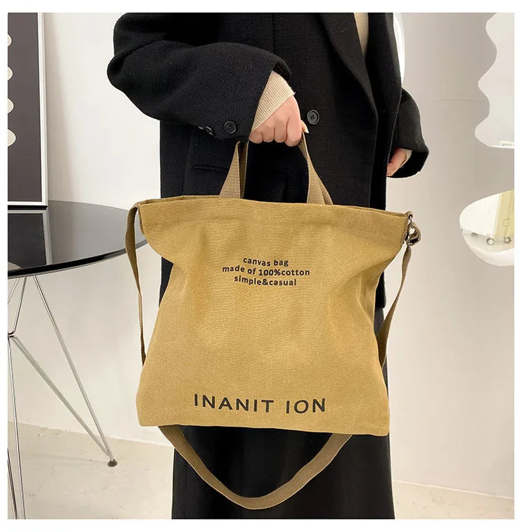 Japanese Canvas Men's and Women's Simple Cross-body Bag Wash Canvas Thick Handbag Large Capacity Arts Students Package Satchel
