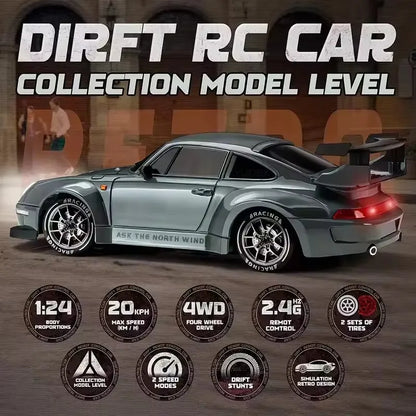 4WD Remote Control Drift Car Full Size 1:24 Mini Remote Control Racing Car Model 2.4G Radio High Speed 4X4 RC Car Vehicle Toy
