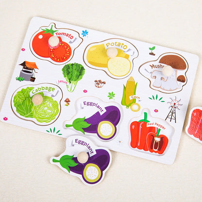 1pc Wooden Jigsaw Puzzle Kids Montessori Games Educational Toys for Children Animal Fruits Shapes Hand Grasp Board Wood Puzzles