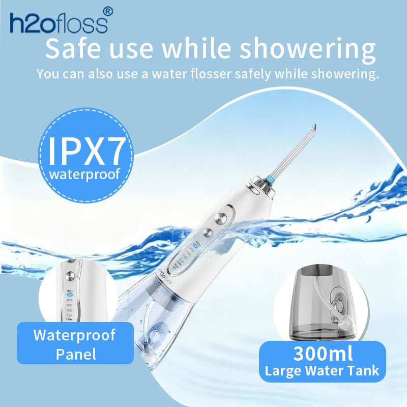 H2ofloss Cordless Water Flosser 5 Modes 300ml 2500mAh USB Rechargeable Portable High Pressure Oral Irrigator for Teeth Cleaning