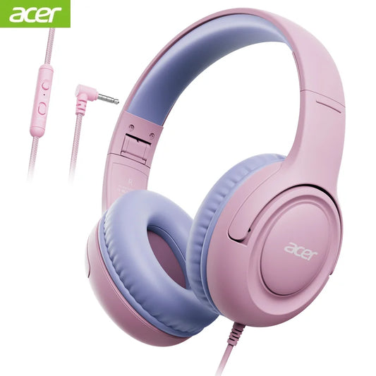 Acer HK03 Kids Wired Headphones for School 85/94dB Volume Limiter 3.5mm Jack Foldable Stereo Sound Headset for Girls Boy Gifts