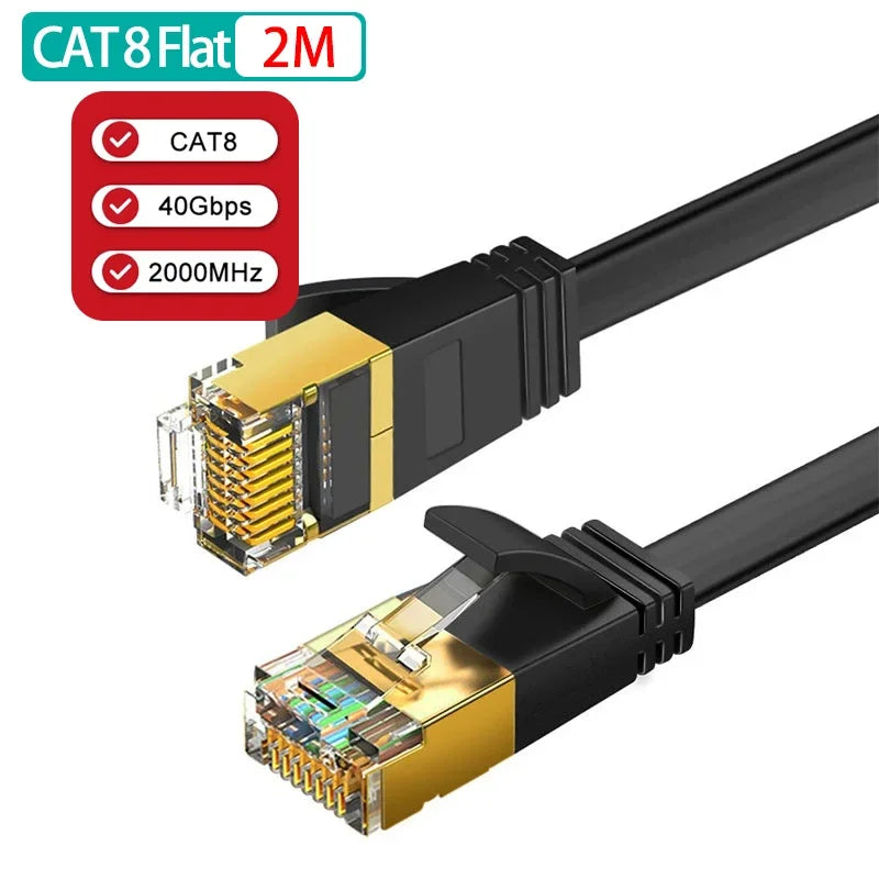 Cat 8 Ethernet Round Cable LAN Network Cat8 Rj45 Speed Network Cable 40Gbps Flat Cable 2000Mhz 26AWG For Router Pc Ps4 Tv Laptop