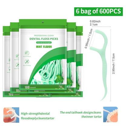 50/100/150/300/600pcs - Refreshing Mint Floss Stick - Clean and Cleanse Between Teeth with One Piece