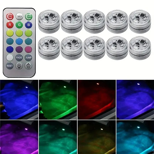 Wireless Adhesive LED Car Interior Ambient Light Remote Control Decoration Auto Roof Foot Atmosphere Lamp Bicycle Tail Light