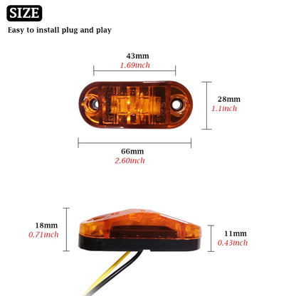 20/10PCS12V 24V LED Side Marker Lights Front Rear Clearance Indicator Lamp Truck Accessorie for Scania Trailer BUS Van Caravan