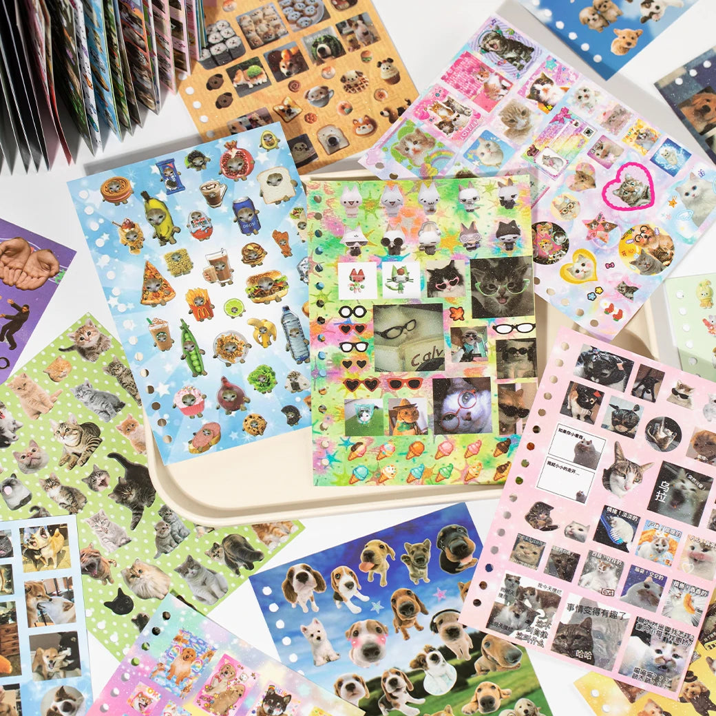 Cute Pets Theme Sticker Book 30 Sheets/Bag with Ring Binding for Scrapbooking DIY Collage Material Background Decoration