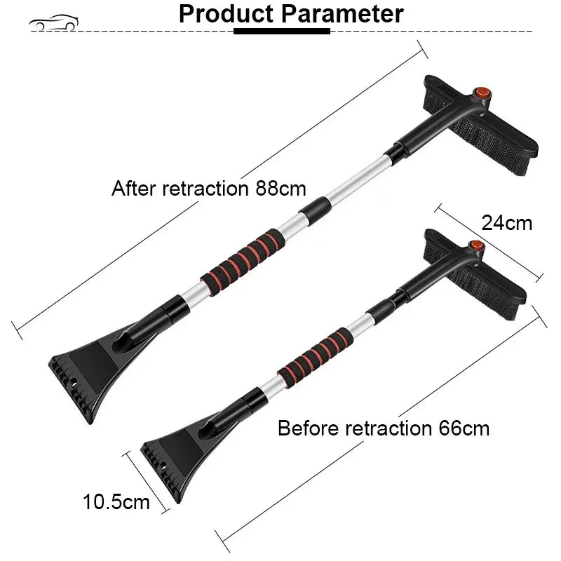 Winter Car Cleaner Extendable Snow Shovel Ice Scraper Brush Detachable Windshield Tool