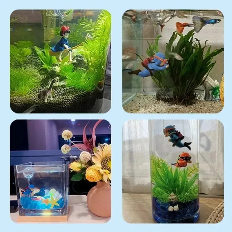 Fish Tank Scenery Ornaments Diver Decor Blue Fatty Diver Ornamental Fish Tank PVC Solid Floating Doll Aquarium Hanger Safe